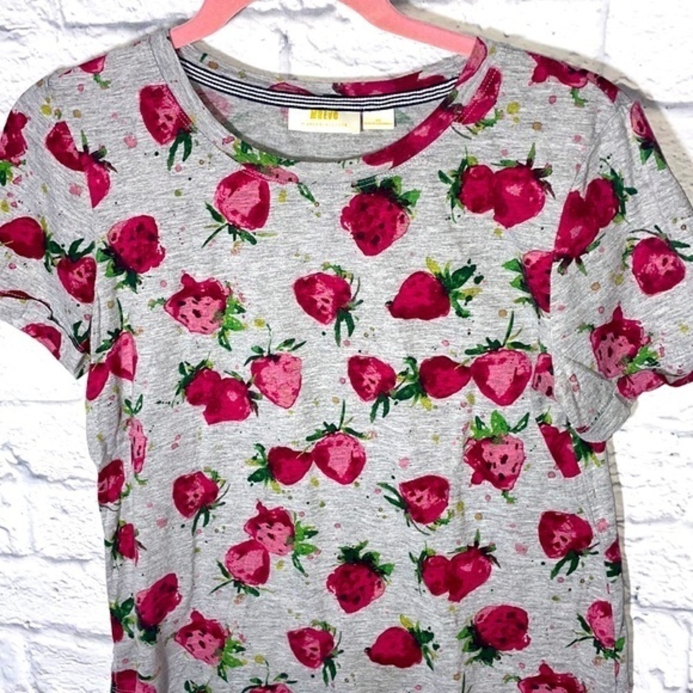 Anthropologie Maeve Strawberry Watercolor Abstract Soft Casual Graphic Tee Shirt - Picture 4 of 9